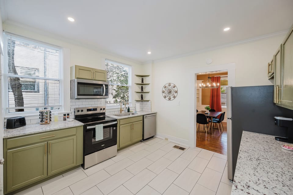 Whip up everything from a quick breakfast to a home-cooked dinner in the fully equipped kitchen, complete with stainless steel appliances, generous counter space, and all the essentials for your stay.
