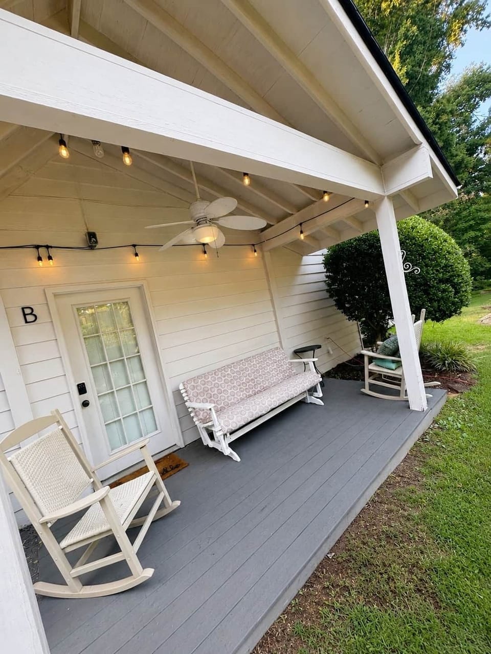 Private entrance and covered porch for Chef’s Château Suite B