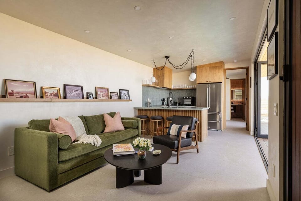 Living room and kitchen.