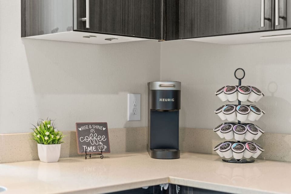 Start your day off right with a fresh brew from our Keurig.