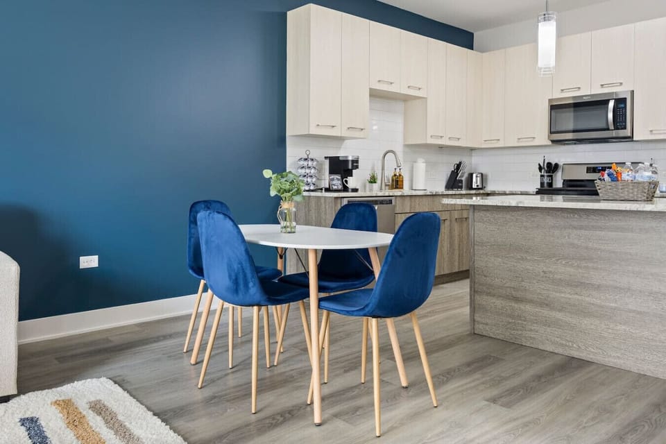 Gather around the stylish dining table for breakfast, lunch, or dinner.