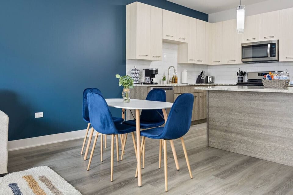 Gather around the stylish dining table for breakfast, lunch, or dinner.