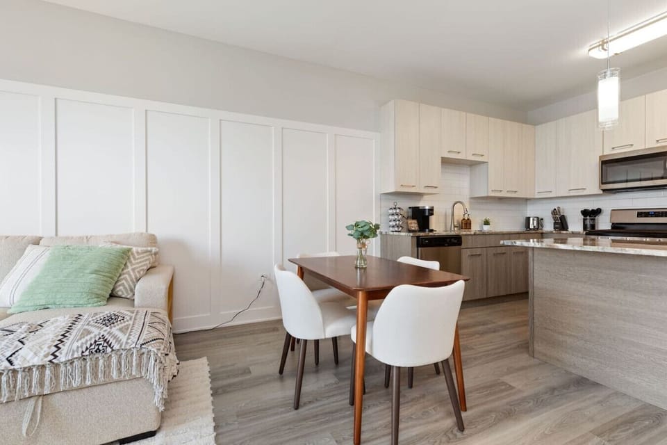 Gather around the stylish dining table for breakfast, lunch, or dinner.