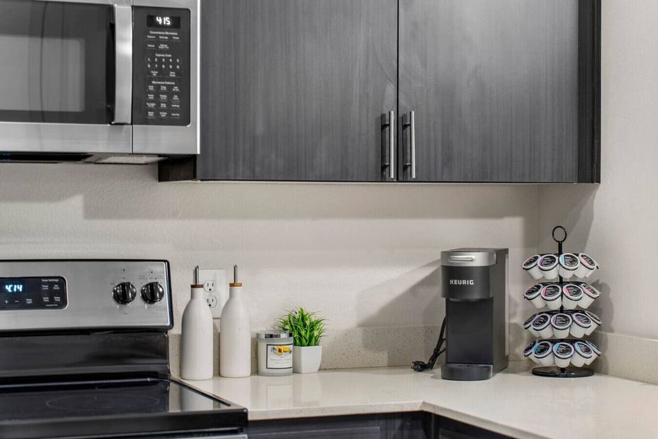 Enjoy a fresh cup of coffee with the convenient Keurig coffee maker.