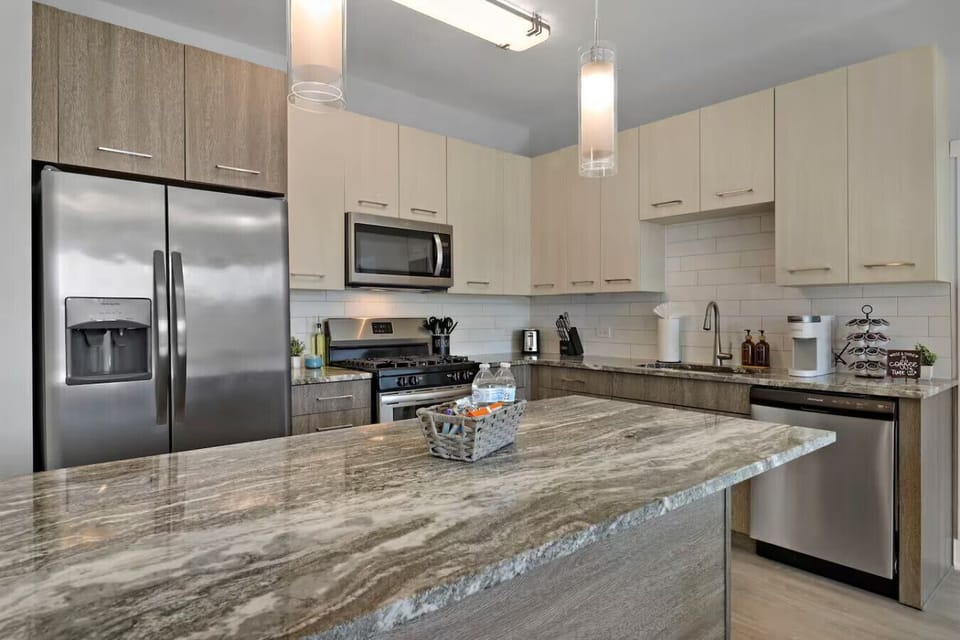 Our kitchen island is perfect for meal prepping and home cooking.