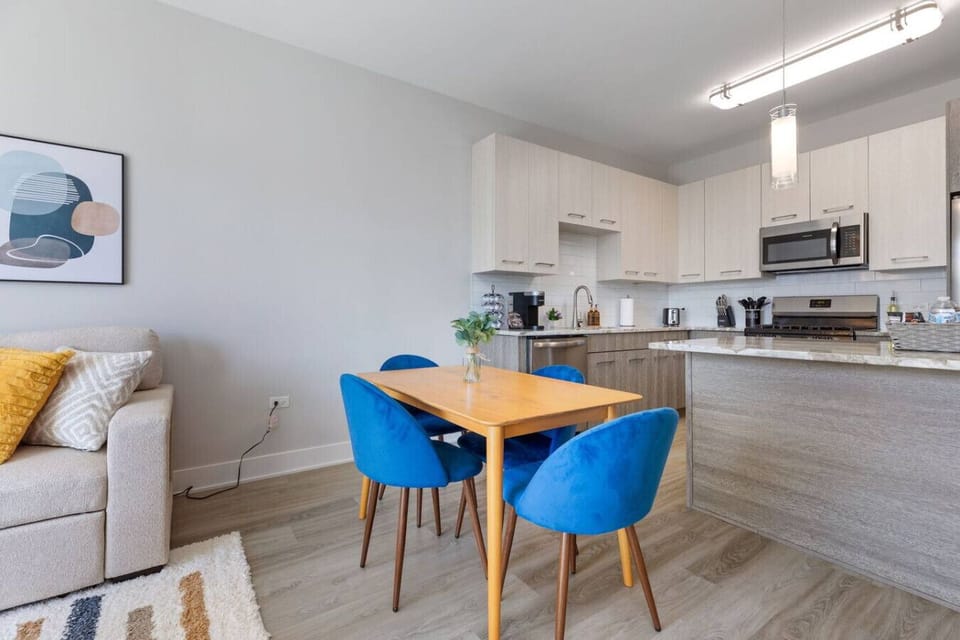 Gather around the stylish dining table for breakfast, lunch, or dinner.