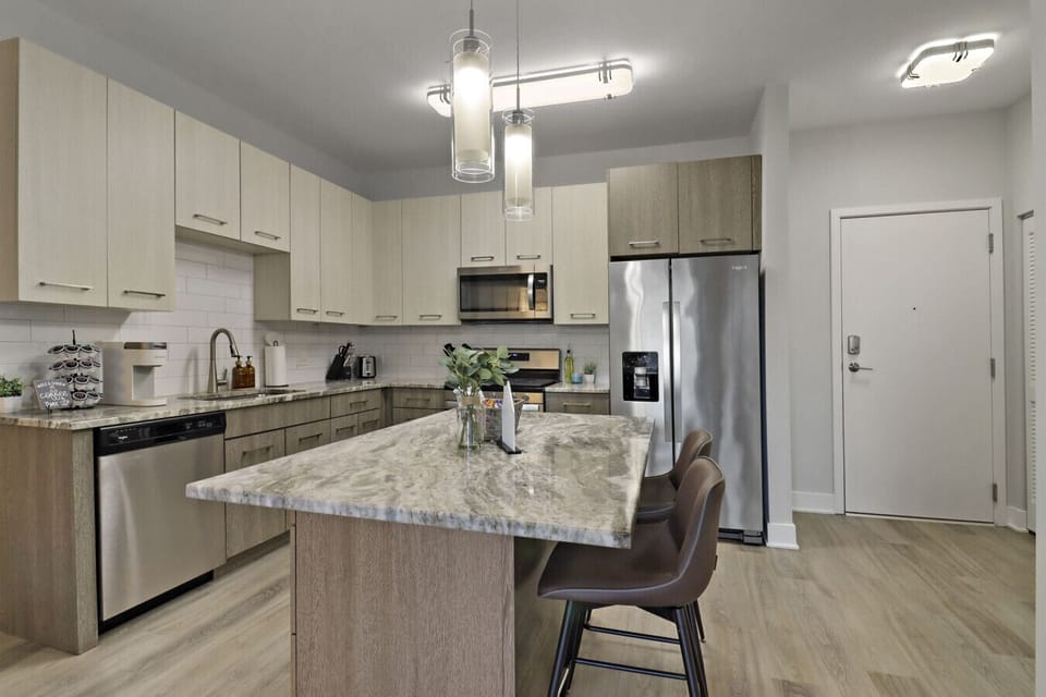 Our kitchen island is big enough for meal prepping and talking!