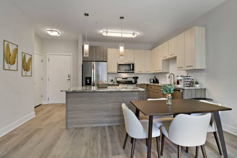 Gather around the stylish dining table for breakfast, lunch, or dinner.