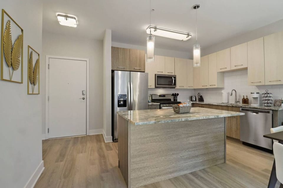 Our kitchen island is perfect for meal prepping and home cooking.
