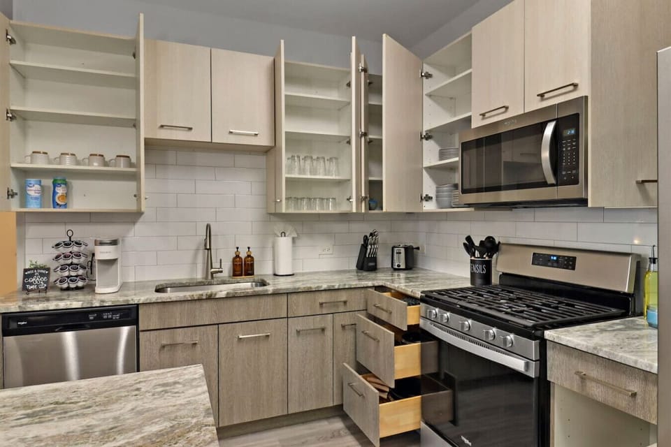 Fully equipped kitchen with all amenities you need for a home-cooked meal.
