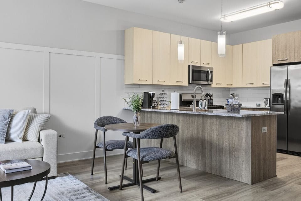 Gather around the stylish dining table for breakfast, lunch, or dinner.