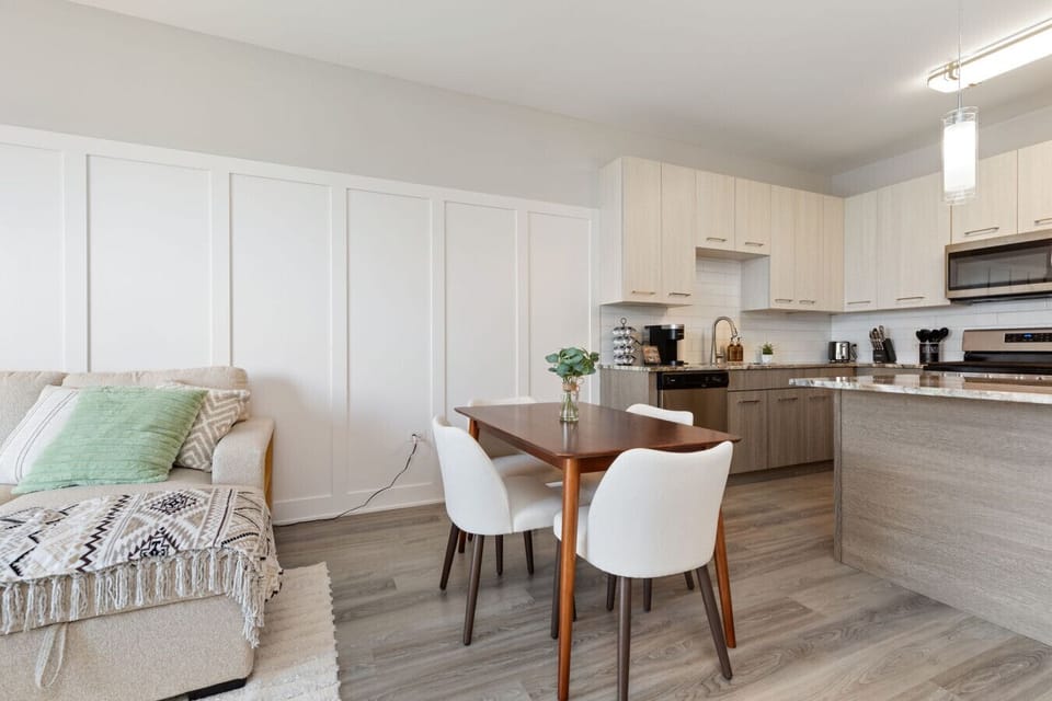 Gather around the stylish dining table for breakfast, lunch, or dinner.