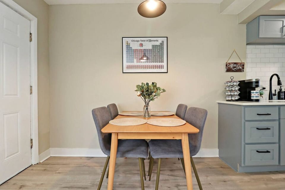 Comfortable dining table for four.