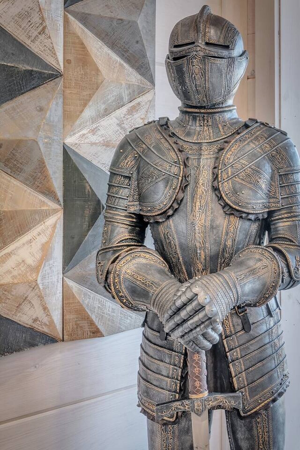 Full armor on display in the living room.