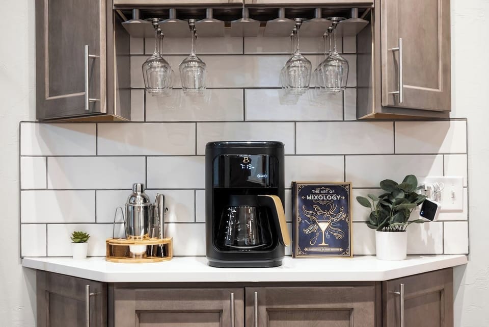 Unit Comes Equipped with a Mixology Kit and Instructions, Coffee, Coffee Machine, Tea, Kettle, Sugars and More to Make a Perfect Morning Beverage