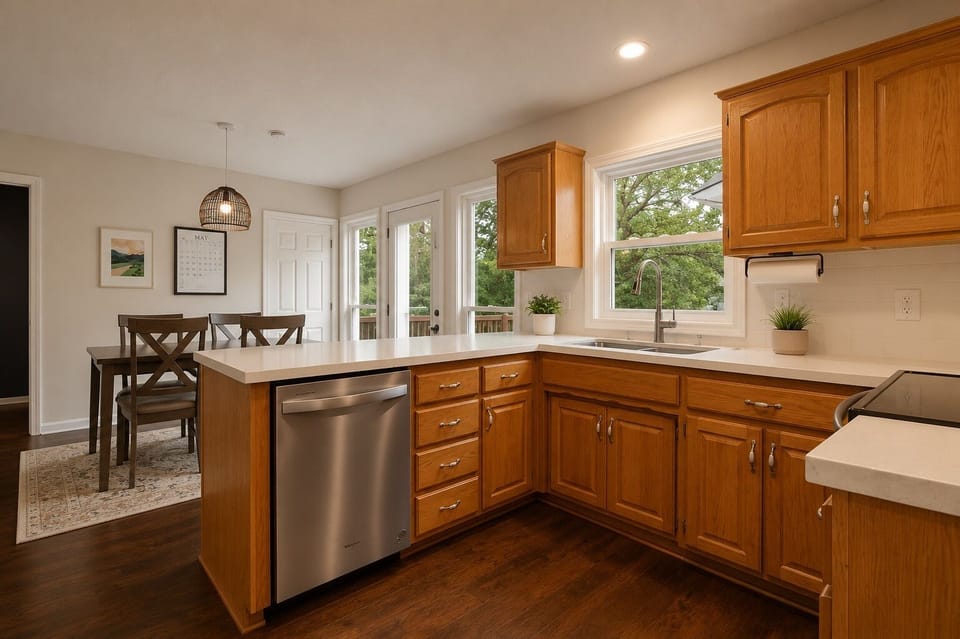 Bright kitchen filled with natural light and functional design.