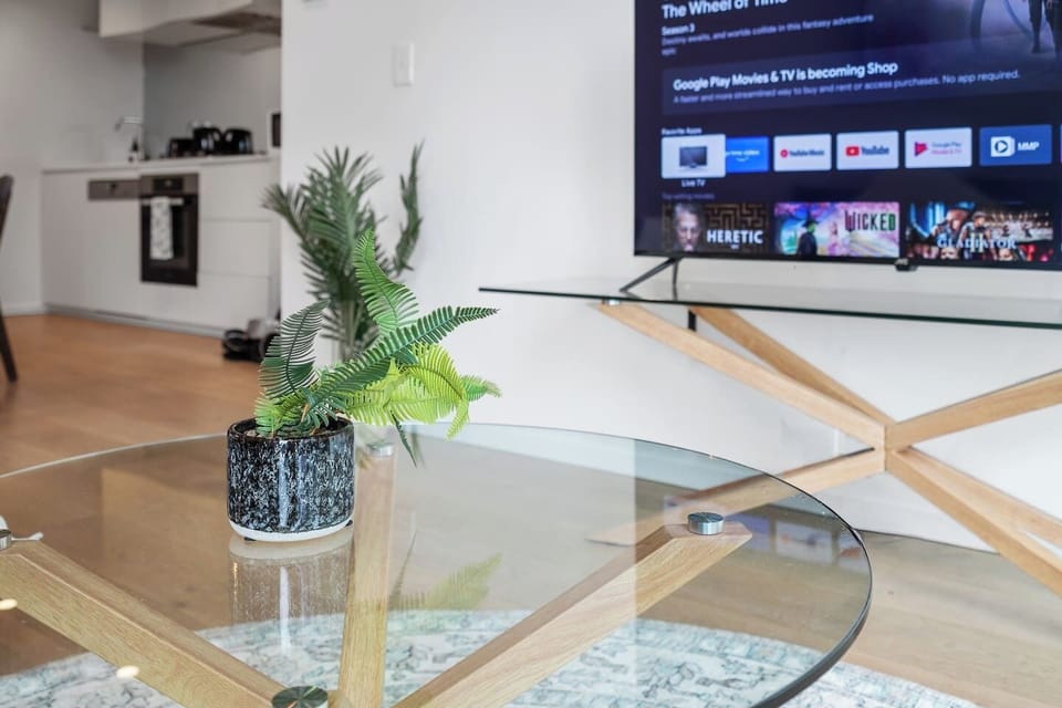 Features a comfortable sofa bed and a Smart TV