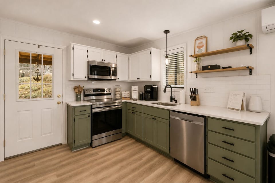 Bright, fully equipped kitchen with modern appliances and plenty of space.