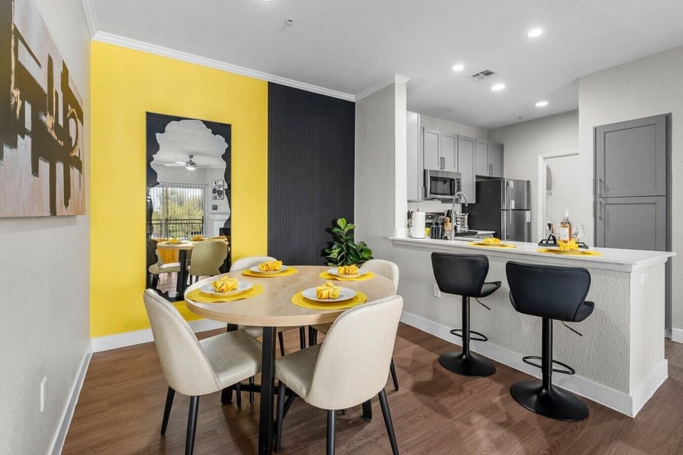 Expansive open layout where the kitchen, dining, and living spaces flow together.