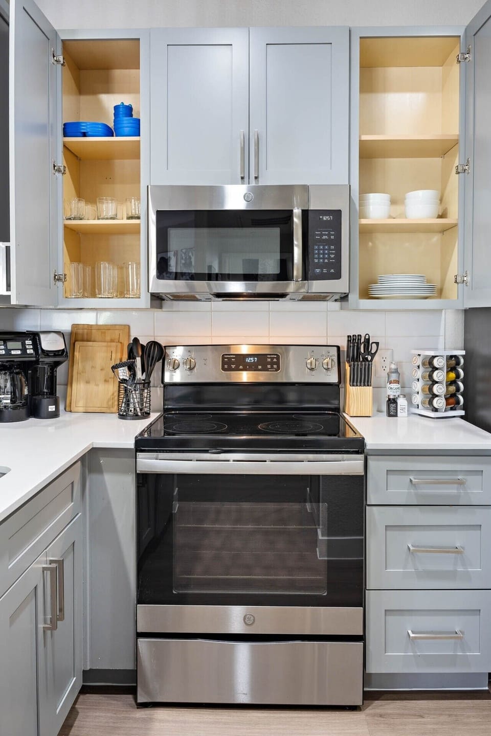 A fully stocked chef’s kitchen ready for everything from morning coffee to family dinners.