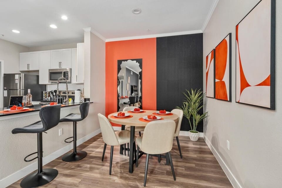 Comfortable dining area perfect for shared meals and game nights.