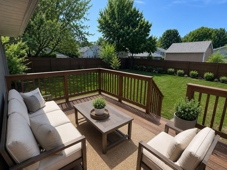 Spacious backyard deck perfect for outdoor relaxation and entertaining.