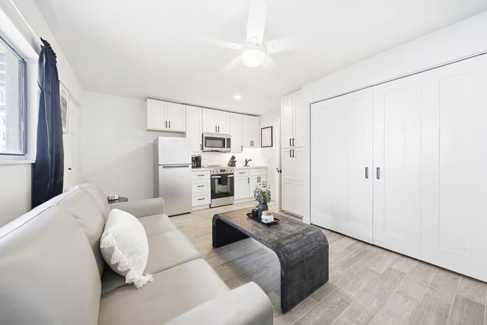Living room has a closet