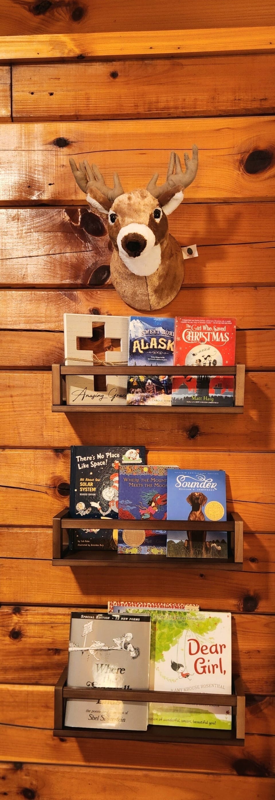 Cozy lodge-style wall decor with rustic wood accents and Alaskan charm