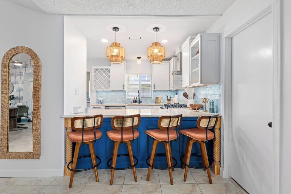 Island seating is perfect for coffee, snacks, or happy hour.