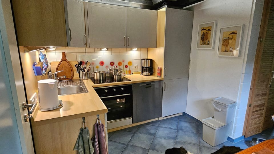 Coffee/tea maker, fridge, oven, stovetop