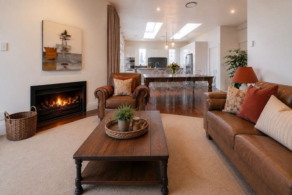 Cosy living room with gas fire
