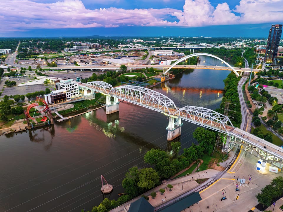Another look at the pedestrian bridge, offering a scenic path to the stadium.