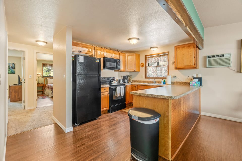 Equipped with cooking essentials, plenty of counter space, and easy access to the dining area.