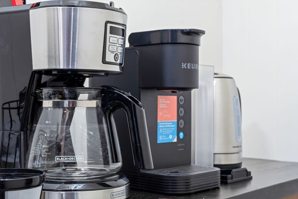 Coffee your way with both a drip coffee maker and Keurig provided.