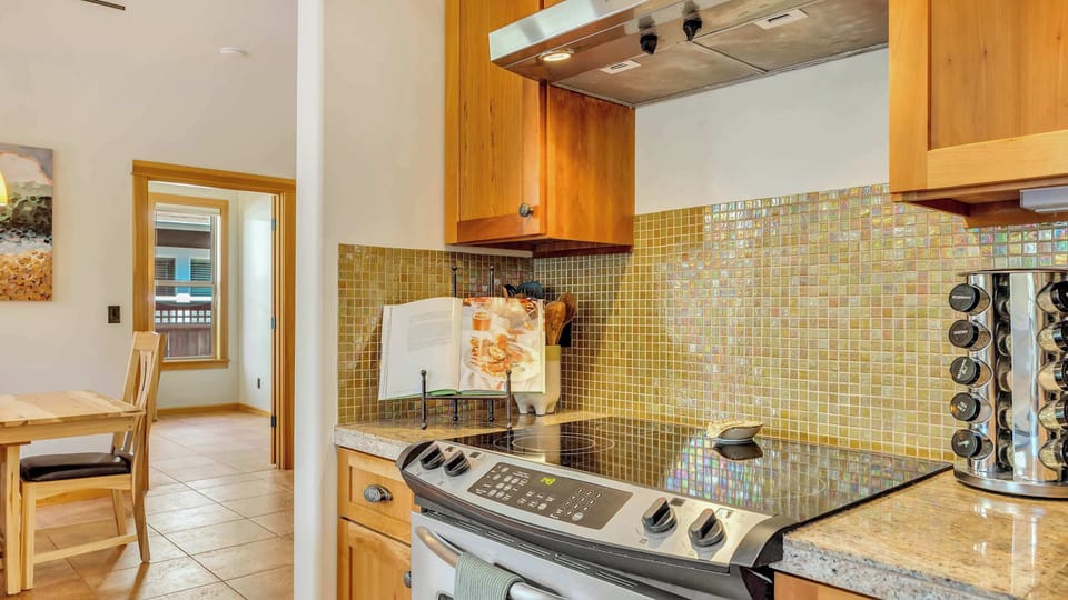 Modern appliances and generous counter space make meal preparation easy.