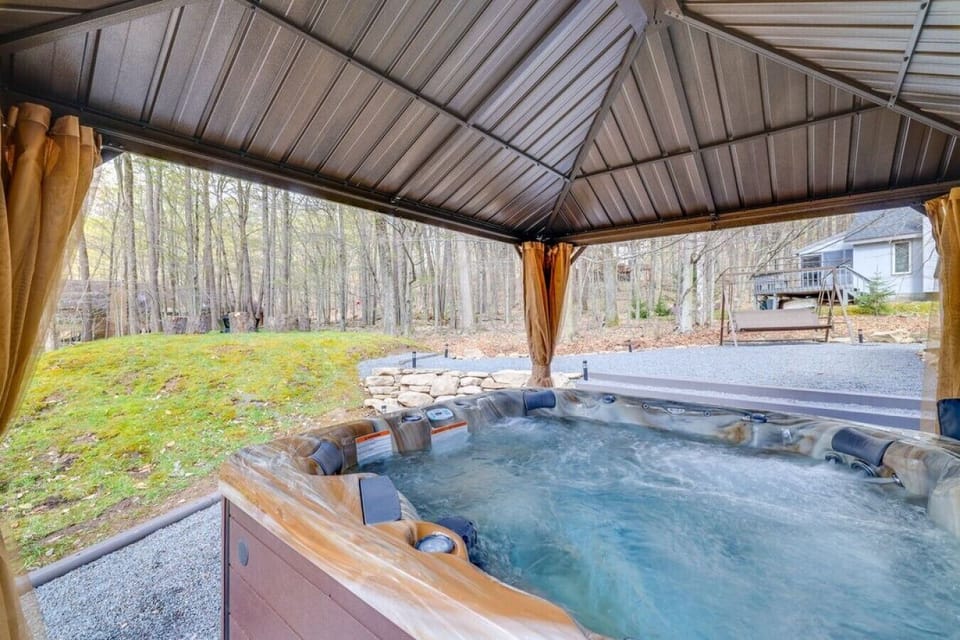 Patio | Hot Tub | Forest Views