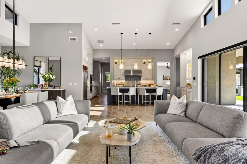 Great room and kitchen sightlines.