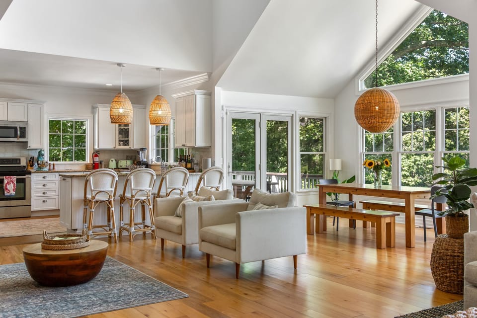 The open kitchen and dining area make it easy to gather together
