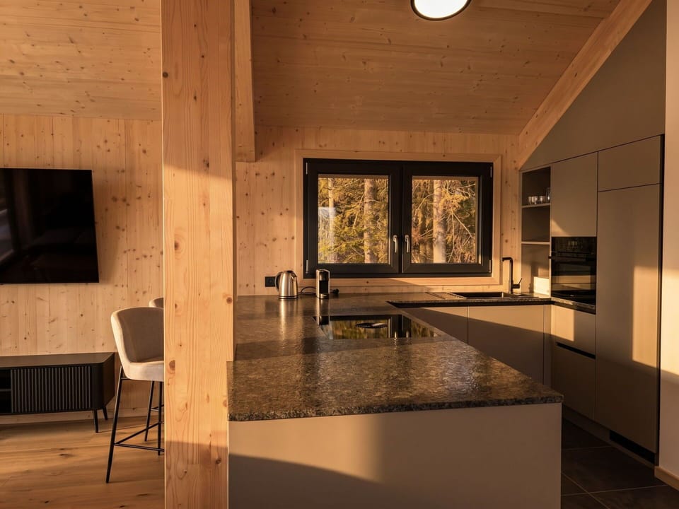 Wood, Flooring, Interior Design, Ceiling, Floor, Room, Kitchen, Light Fixture, Hardwood, Wood Flooring