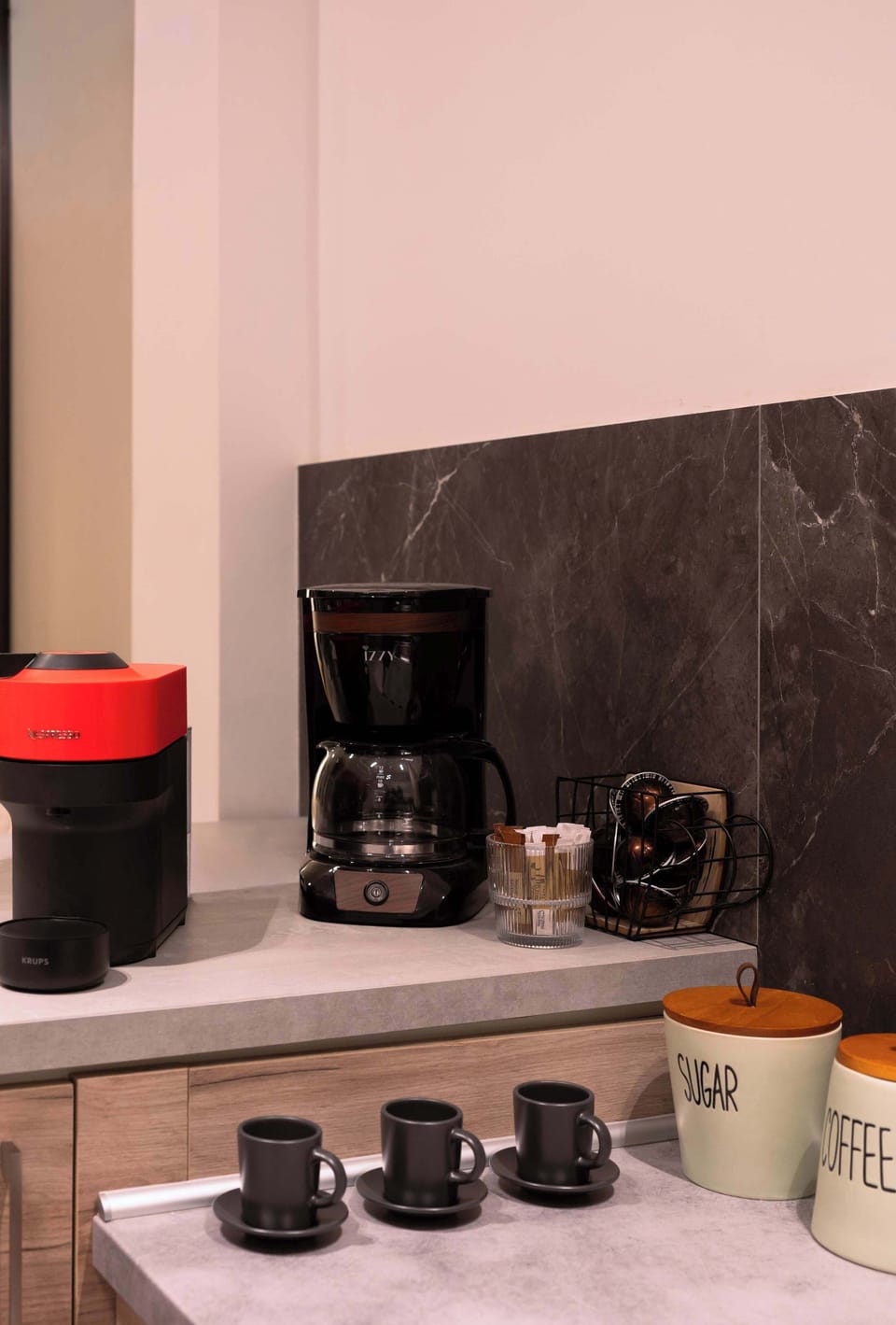 Start your mornings with freshly brewed coffee using our Nespresso machine or classic filter coffee maker, with complimentary coffee, tea, and sugar provided.