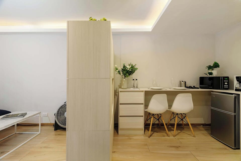 Dining area with modern cabinetry