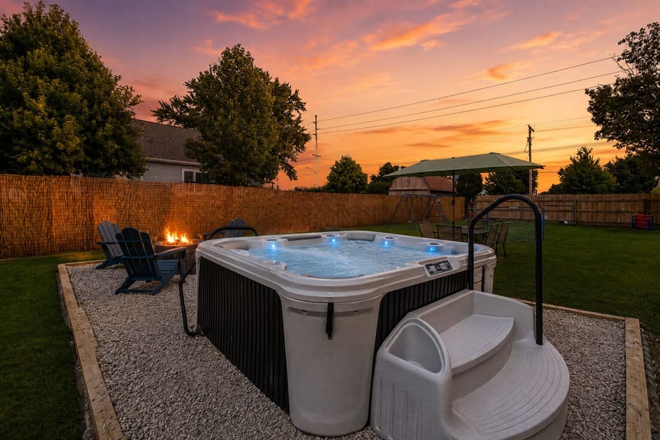 Soak in the private hot tub after a day exploring Normal or cheering on ISU.