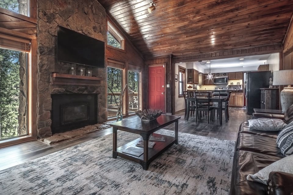 Great room with gas fireplace and beautiful views