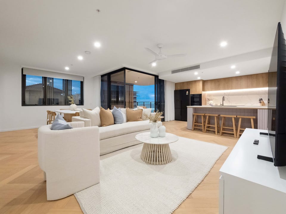 Room enough to spread out, from the dining table to the terrace doors.