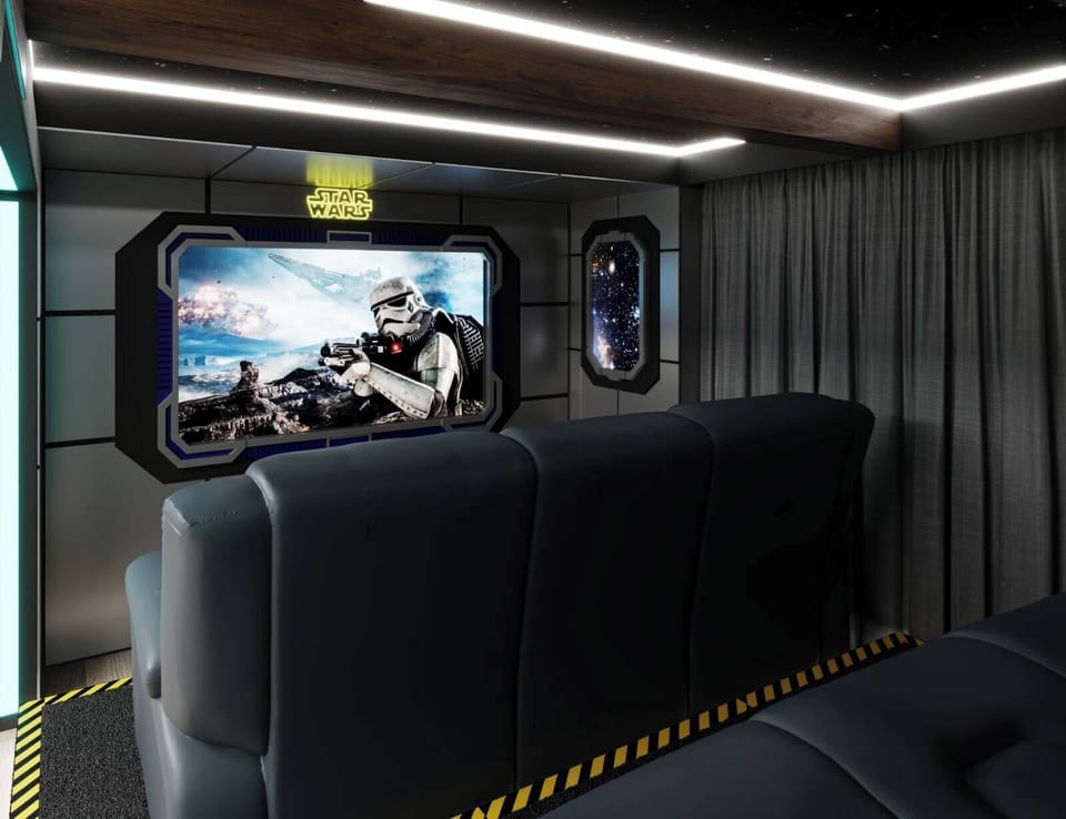 Immerse yourself in a cinematic experience in our media room, where plush seating invites relaxation. Enjoy the perfect ambiance as the large screen brings your favorite films to life, making every movie night unforgettable.