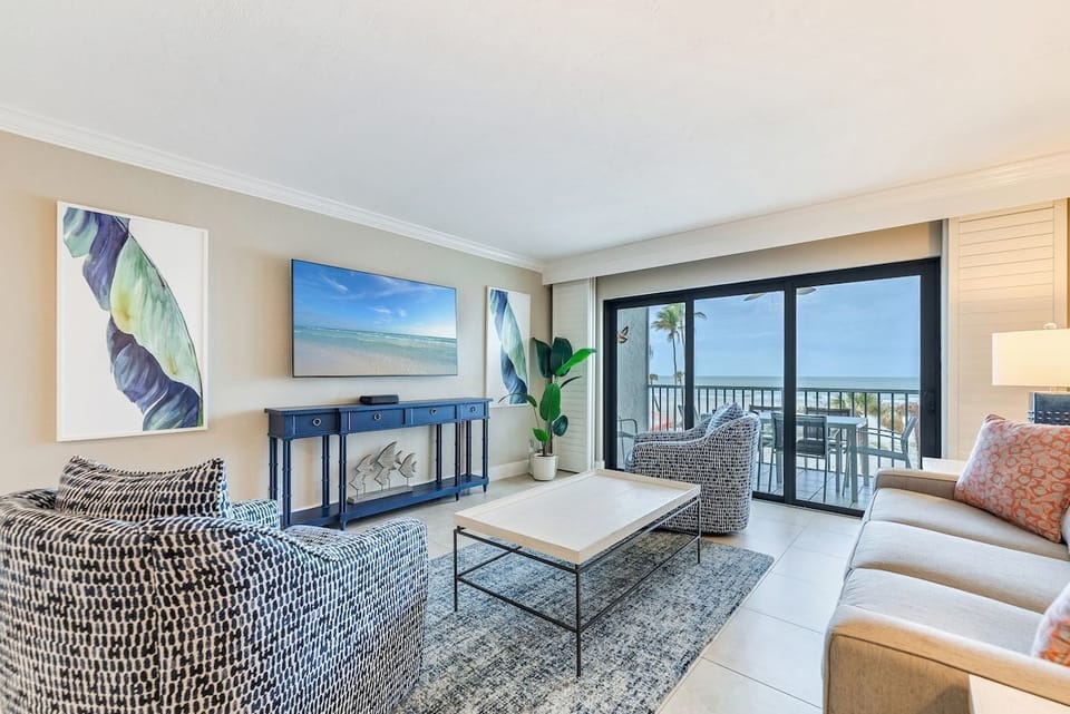 The living area offers a place to unwind indoors.
