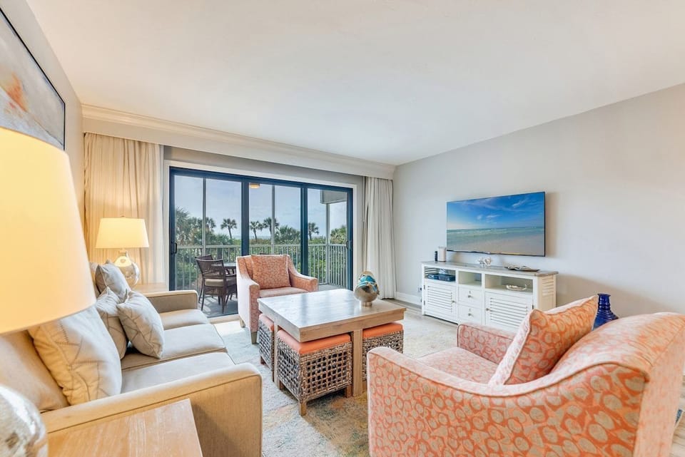 The living area offers a place to unwind indoors.
