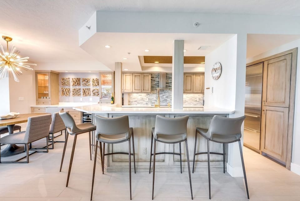 A dining space opens onto the kitchen for easy meals together.
