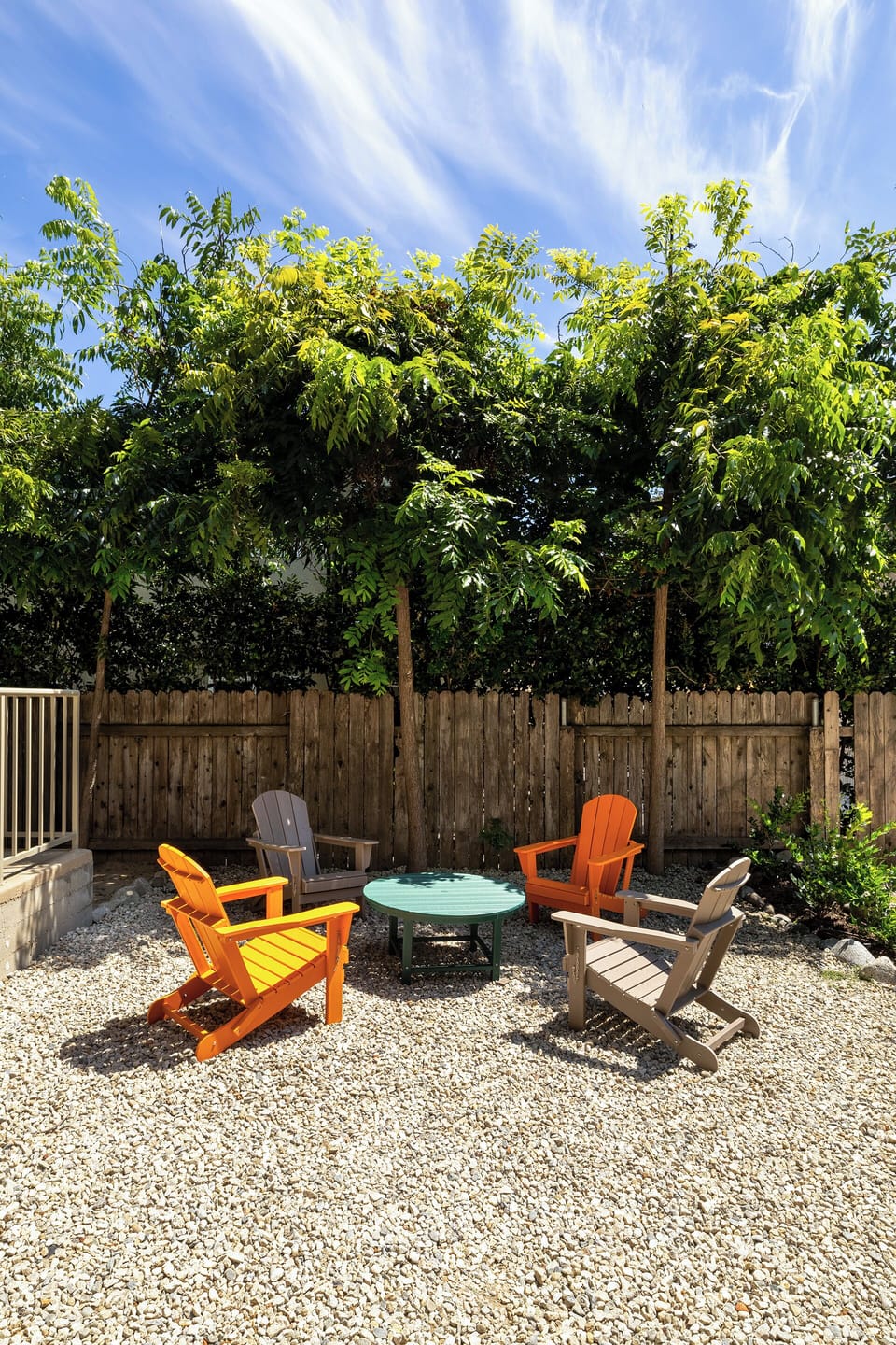 Enjoy the outdoor seating area in the backyard. 