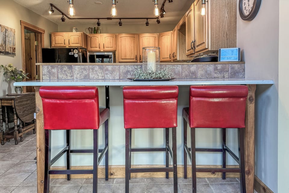 Bar area and kitchen.